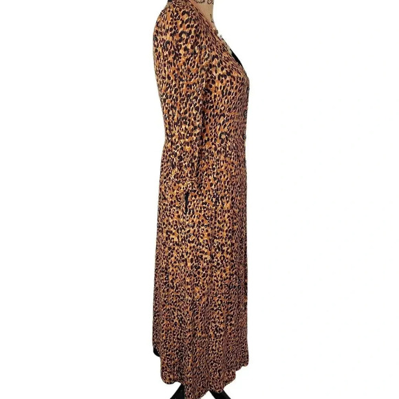 Zara TRF Animal Cheetah Print Pleated Shoulder Lined Jacket Dress Sz Small Maxi - Picture 2 of 15